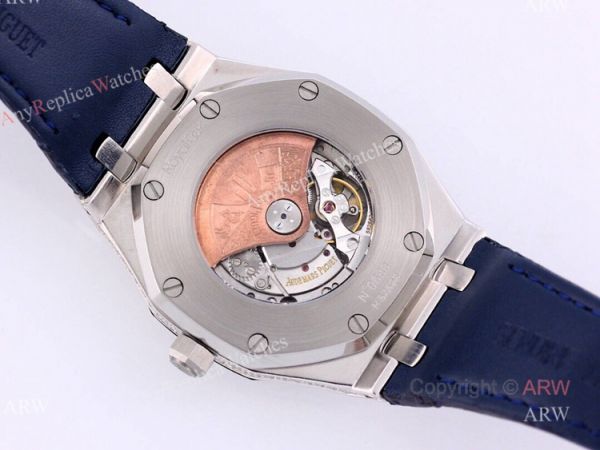 Swiss Replica Iced Out Audemars Piguet Royal Oak Blue Dial Watch Blue Leather Strap Swiss Replica Iced Out Audemars Piguet Royal Oak Blue Dial Watch Blue Leather Strap