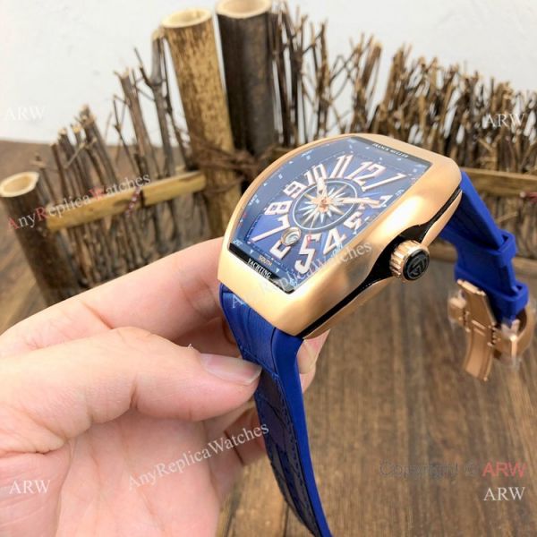 Replica Franck Muller Vanguard V45 Automatic Watch Rose Gold Blue Gummy Strap Replica Franck Muller Vanguard V45 Automatic Watch Rose Gold Blue Gummy Strap