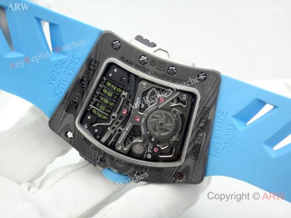 Swiss Grade 1 Richard Mille RM 70-01 Carbon Case Blue Rubber Strap Watch Swiss Grade 1 Richard Mille RM 70-01 Carbon Case Blue Rubber Strap Watch