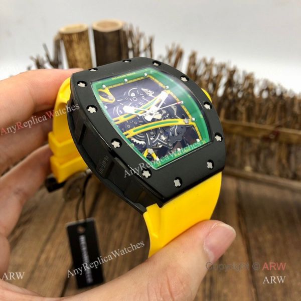 Knockoff Richard Mille Green Skeleton Watch Richard Mille RM 61-01 with Yellow Rubber Strap Knockoff Richard Mille Green Skeleton Watch Richard Mille RM 61-01 with Yellow Rubber Strap