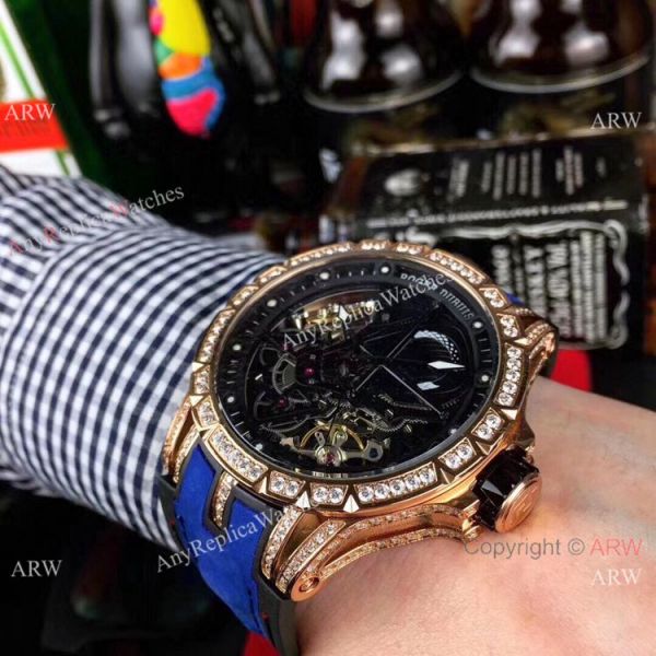 Copy Roger Dubuis Excalibur Automatic Skeleton SS Diamond Watch Gray Gummy Strap Copy Roger Dubuis Excalibur Automatic Skeleton SS Diamond Watch Gray Gummy Strap