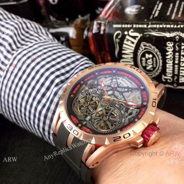 Replica Roger Dubuis Excalibur Double Flying Tourbillon Watches Black Skeleton Dial Rose Gold Replica Roger Dubuis Excalibur Double Flying Tourbillon Watches Black Skeleton Dial Rose Gold