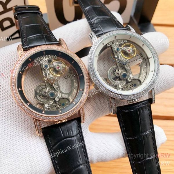 Copy Corum Bridge Transparent Dial Corum Watch Diamond Bezel Rose Gold Copy Corum Bridge Transparent Dial Corum Watch Diamond Bezel Rose Gold