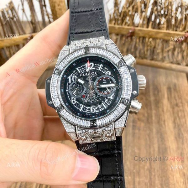 Best Quality Hublot Big Bang Unico Sapphire Iced Out Watches Blue Rubber Strap Best Quality Hublot Big Bang Unico Sapphire Iced Out Watches Blue Rubber Strap