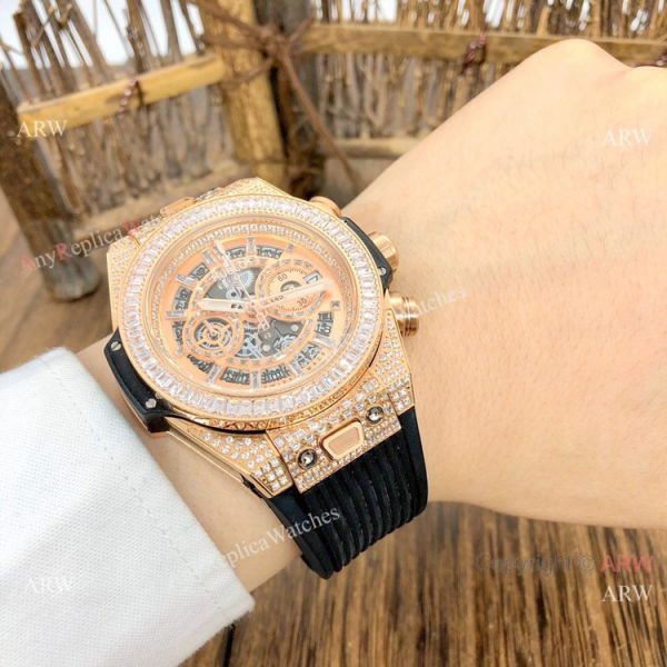 Top Grade Hublot Big Bang Unico Sapphire Watch Rose Gold Iced Out Bracelet Top Grade Hublot Big Bang Unico Sapphire Watch Rose Gold Iced Out Bracelet