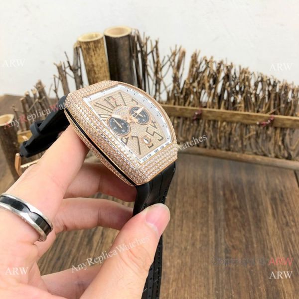 Copy Franck Muller Vanguard Chronograph Rose Gold Iced Out Watch 44mm Copy Franck Muller Vanguard Chronograph Rose Gold Iced Out Watch 44mm
