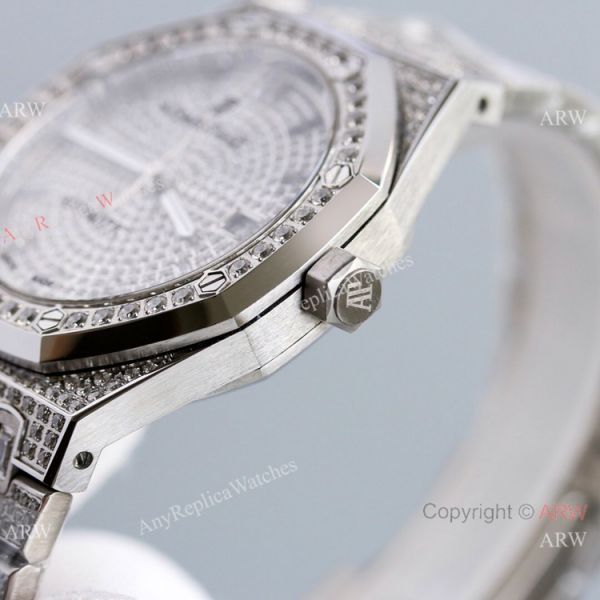 Best 41mm Silver Audemars Piguet Royal Oak Iced Out Replica Watches AP 15400 Best 41mm Silver Audemars Piguet Royal Oak Iced Out Replica Watches AP 15400
