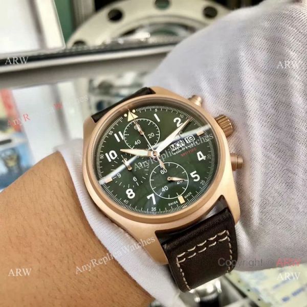AAA Quality IWC Pilots Spitfire Chronograph Watch Rose Gold Green Dial AAA Quality IWC Pilots Spitfire Chronograph Watch Rose Gold Green Dial