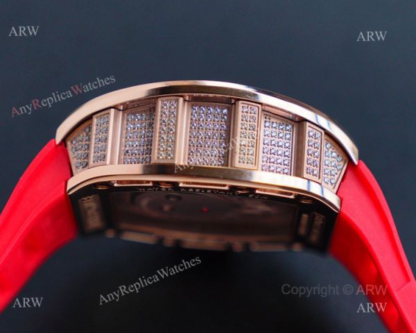 Rose Gold Richard Mille RM 052 Skull Replica Watch With Red Rubber Strap Rose Gold Richard Mille RM 052 Skull Replica Watch With Red Rubber Strap