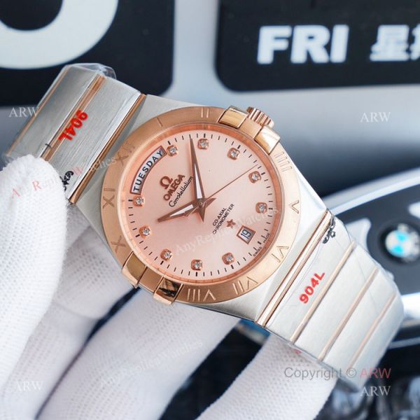 1:1 Swiss Replica Omega Constellation Double Eagle Rose Gold Diamond Watch 38mm 1:1 Swiss Replica Omega Constellation Double Eagle Rose Gold Diamond Watch 38mm