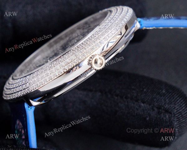 High Quality Replica Diamond Cartier Panth?Re Watch With Cartier Blue Leather Strap High Quality Replica Diamond Cartier Panth?Re Watch With Cartier Blue Leather Strap