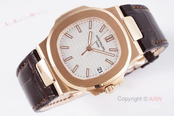 Swiss Replica Patek Philippe Nautilus Watches Rose Gold Case With White Dial Swiss Replica Patek Philippe Nautilus Watches Rose Gold Case With White Dial