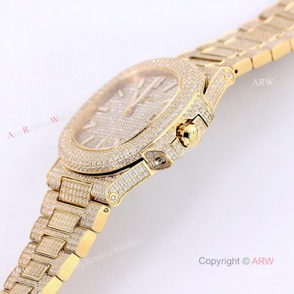 Iced Out Patek Philippe 5719 Patek Philippe Nautilus Bust Down All Gold Watch Replica Iced Out Patek Philippe 5719 Patek Philippe Nautilus Bust Down All Gold Watch Replica