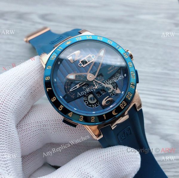 Ulysse Nardin GMT Perpetual Blue Bezel Rose Gold Men Watches Ulysse Nardin GMT Perpetual Blue Bezel Rose Gold Men Watches