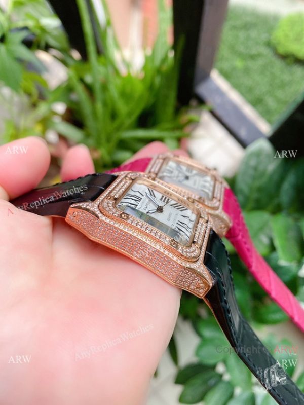 Luxury Copy Cartier Santos de Quartz Watches Rose Gold Diamond Luxury Copy Cartier Santos de Quartz Watches Rose Gold Diamond