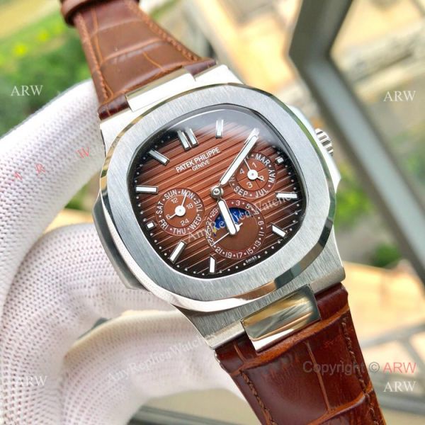Copy Patek Philippe Nautilus White Face Annual Calendar Watch Brown Leather Strap Copy Patek Philippe Nautilus White Face Annual Calendar Watch Brown Leather Strap