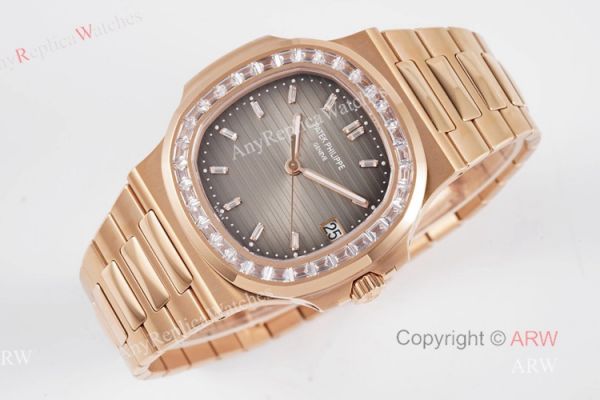 (PPF) V4 Version Swiss Replica Rose Gold Patek Philippe Nautilus Diamond Watches With Gray Dial (PPF) V4 Version Swiss Replica Rose Gold Patek Philippe Nautilus Diamond Watches With Gray Dial