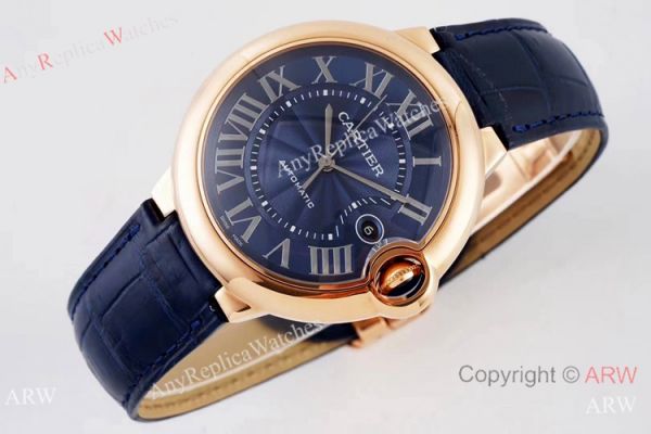 Swiss AAA Copy Cartier Ballon Bleu 42mm Automatic Watch Rose Gold Blue Dial Swiss AAA Copy Cartier Ballon Bleu 42mm Automatic Watch Rose Gold Blue Dial