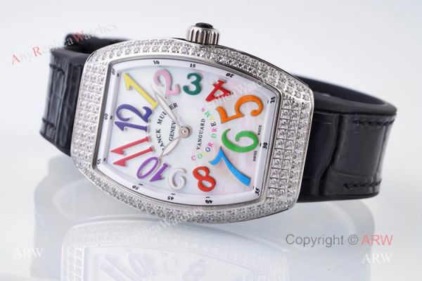 Best Replica Franck Muller Vanguard Diamond Watch For Women With Black Leather Strap Best Replica Franck Muller Vanguard Diamond Watch For Women With Black Leather Strap