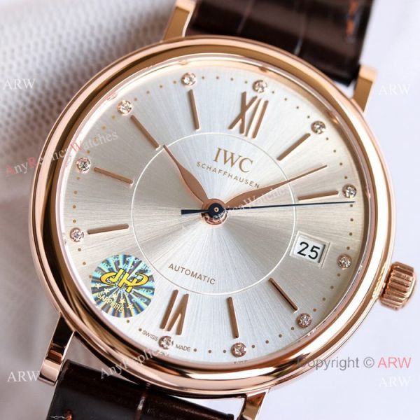 Swiss Replica IWC Portofino 37mm Lady Watch Silver Dial Rose Gold Swiss Replica IWC Portofino 37mm Lady Watch Silver Dial Rose Gold