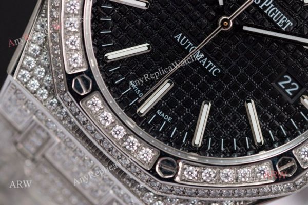 15400 Audemars Piguet Royal Oak 41mm Silver Iced Out Black Dial Copy Watch Swiss 3120 15400 Audemars Piguet Royal Oak 41mm Silver Iced Out Black Dial Copy Watch Swiss 3120
