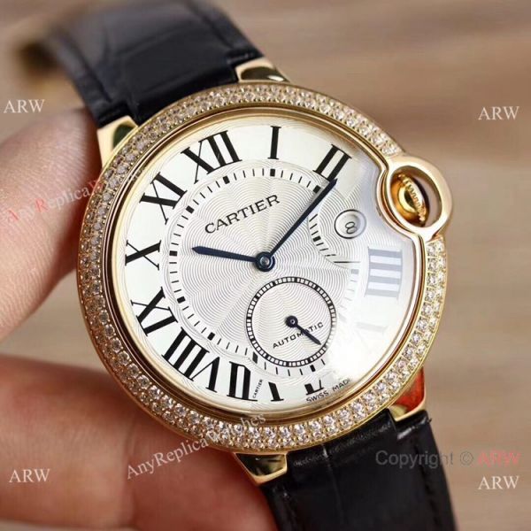 Swiss Grade Fake Cartier Ballon Bleu De Gold Diamond Watch 42mm XL Swiss Grade Fake Cartier Ballon Bleu De Gold Diamond Watch 42mm XL