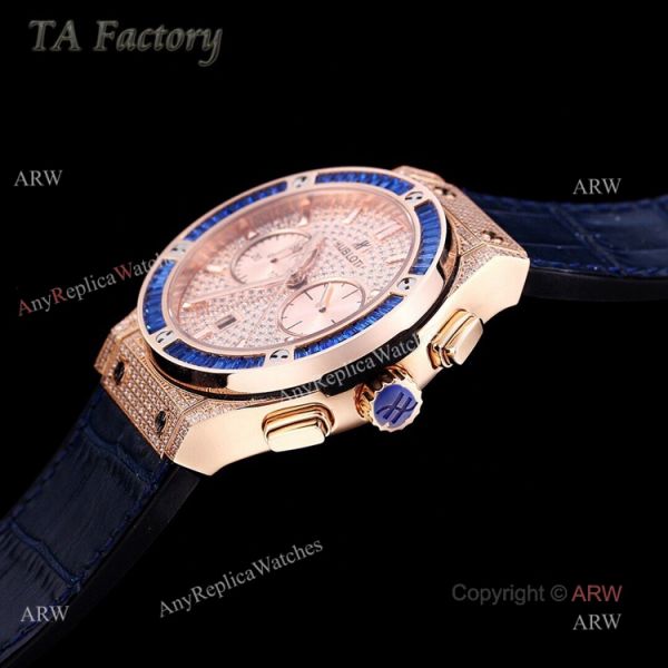Hublot Big Bang Rose Gold Diamonds Swiss Replica Watches With Blue Diamond Bezel Hublot Big Bang Rose Gold Diamonds Swiss Replica Watches With Blue Diamond Bezel