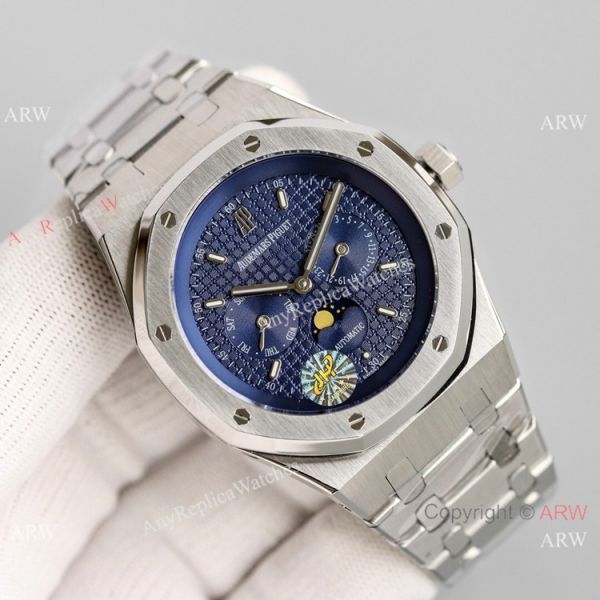 Swiss Replica Audemars Piguet Royal Oak Moon phase Watch 41mm Black Subdials Swiss Replica Audemars Piguet Royal Oak Moon phase Watch 41mm Black Subdials