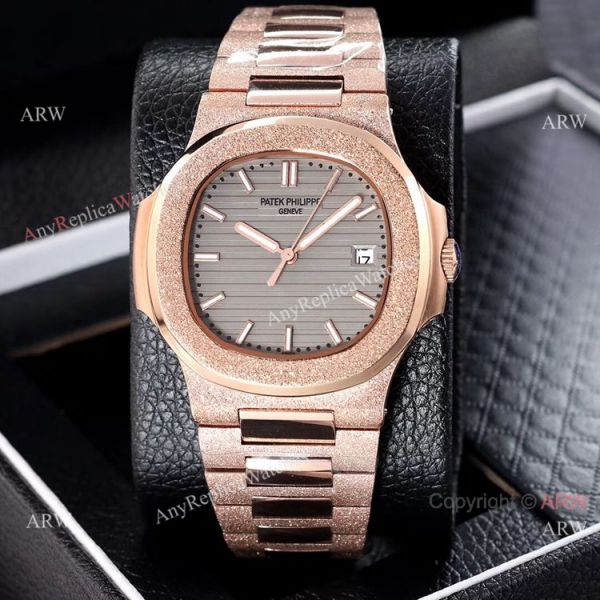 Best Clone Patek Philippe Nautilus Frosted Rose Gold Watches 40mm Best Clone Patek Philippe Nautilus Frosted Rose Gold Watches 40mm