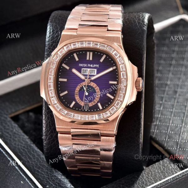 Patek Philippe Nautilus Annual Calendar Copy Watches Rose Gold with Diamond Patek Philippe Nautilus Annual Calendar Copy Watches Rose Gold with Diamond
