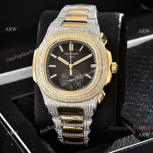 Luxury Patek Philippe Nautilus Iced Out Chrono Watches Two Tone Case Luxury Patek Philippe Nautilus Iced Out Chrono Watches Two Tone Case