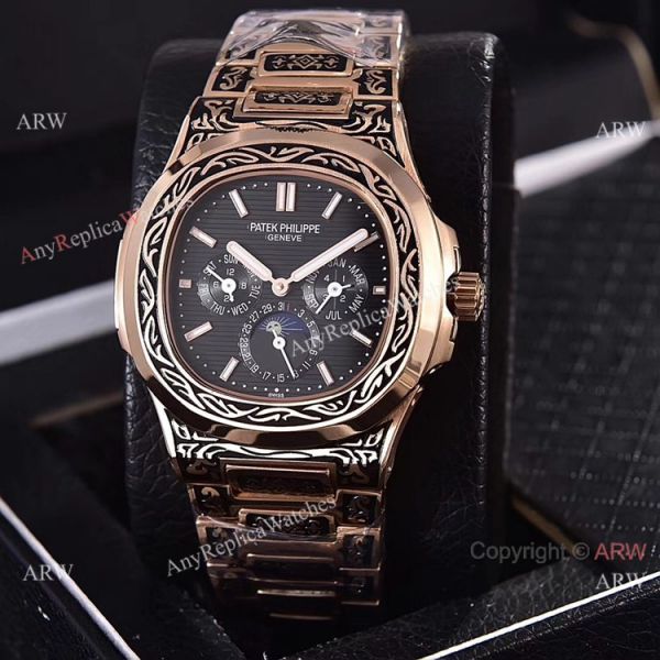 Knockoff Patek Philippe 5740 Nautilus Rose Gold Engraving Gray Gradient Face Knockoff Patek Philippe 5740 Nautilus Rose Gold Engraving Gray Gradient Face