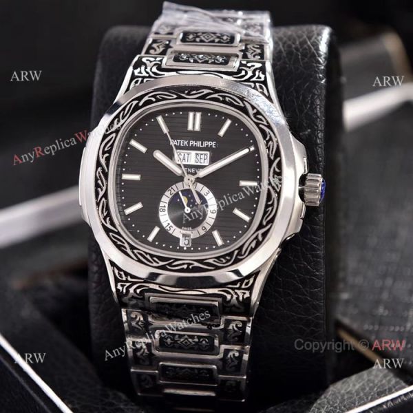 Copy Patek Philippe Nautilus Annual Calendar Watches Silver Dial Engraving Case Copy Patek Philippe Nautilus Annual Calendar Watches Silver Dial Engraving Case
