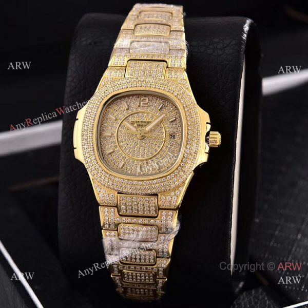 Swiss Quartz Patek Philippe Lady-Nautilus Iced Out Watches Sapphire Glass Swiss Quartz Patek Philippe Lady-Nautilus Iced Out Watches Sapphire Glass