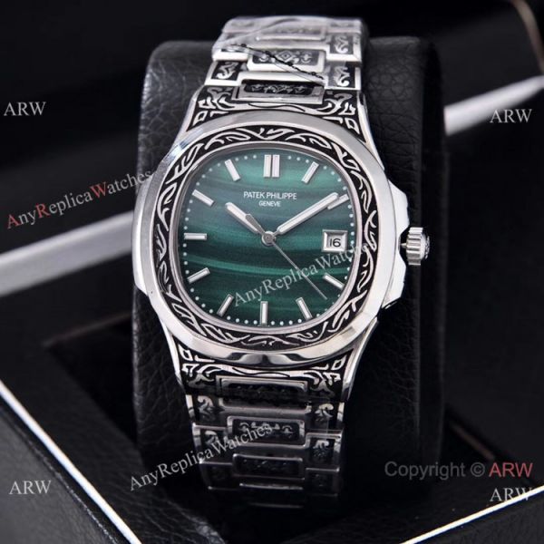 Clone Patek Philippe Nautilus Silver Tattoo Wrist Purple Dial 40mm Clone Patek Philippe Nautilus Silver Tattoo Wrist Purple Dial 40mm