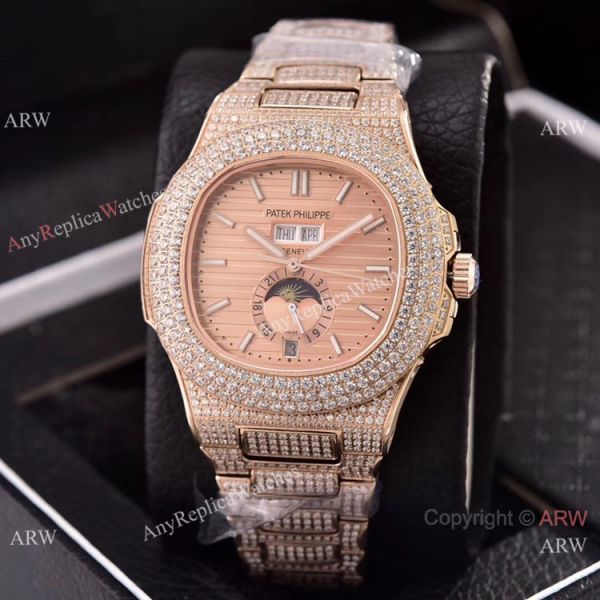 Patek Philippe Annual Calendar Copy Watches Iced Out Rose Gold Case Patek Philippe Annual Calendar Copy Watches Iced Out Rose Gold Case