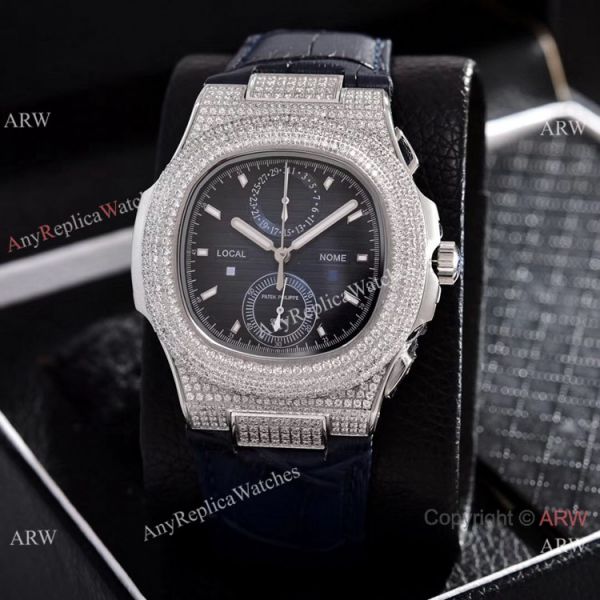 Japan Grade Patek Philippe Nautilus Diamonds Watches Gray Leather Strap Japan Grade Patek Philippe Nautilus Diamonds Watches Gray Leather Strap