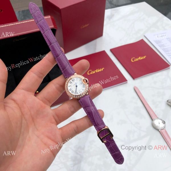 Swiss Copy Cartier Ballon Bleu 30mm Swiss Quartz Watch Purple Leather Strap Swiss Copy Cartier Ballon Bleu 30mm Swiss Quartz Watch Purple Leather Strap