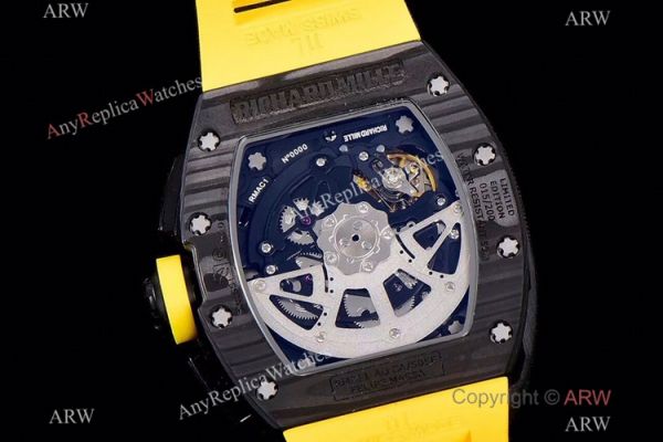 KV Factory Richard Mille RM-011 Yellow Storm Flyback Chronograph Watch Carbon NTPT Yellow Rubber Strap KV Factory Richard Mille RM-011 Yellow Storm Flyback Chronograph Watch Carbon NTPT Yellow Rubber Strap