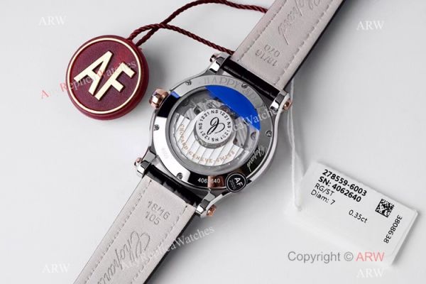AF Factory Chopard Happy Sport 36mm Watch Black Leather Strap AF Factory Chopard Happy Sport 36mm Watch Black Leather Strap