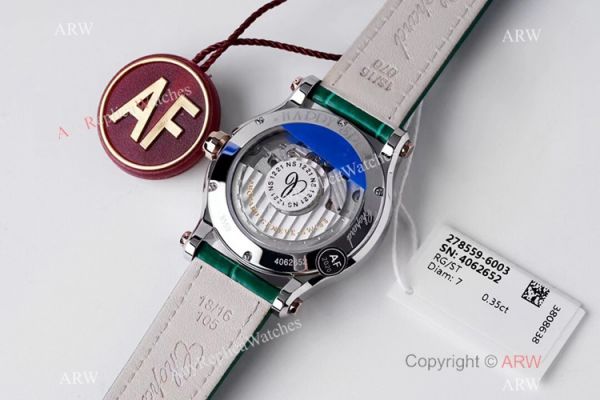 AF Factory Chopard Happy Sport 36mm Watch Rose Gold Bezel Green Leather Strap AF Factory Chopard Happy Sport 36mm Watch Rose Gold Bezel Green Leather Strap
