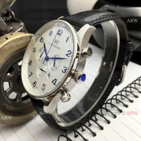 Faux IWC Portugieser Chronograph Watch White Arabic Leather Strap Faux IWC Portugieser Chronograph Watch White Arabic Leather Strap