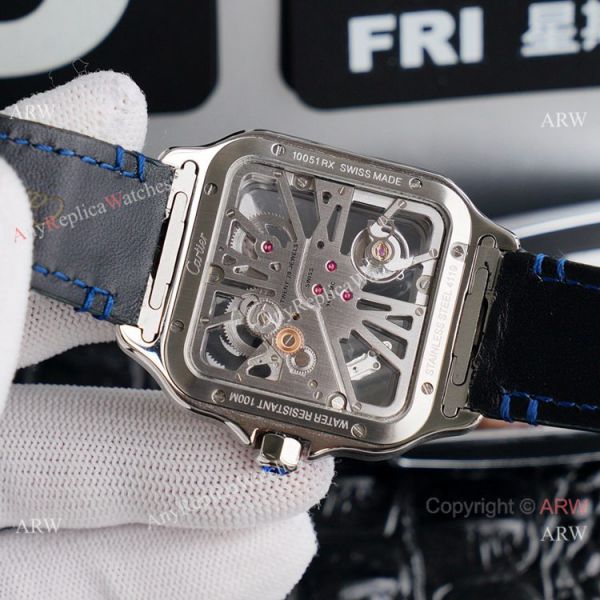 (TW )Replica Cartier Santos Skeleton Watch With Blue Leather Strap (TW )Replica Cartier Santos Skeleton Watch With Blue Leather Strap