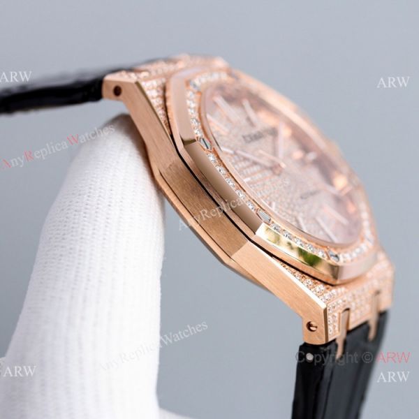Full Diamonds Audemars Piguet Royal Oak 15400 Rose Gold Automatic Watch 41mm Replica Full Diamonds Audemars Piguet Royal Oak 15400 Rose Gold Automatic Watch 41mm Replica