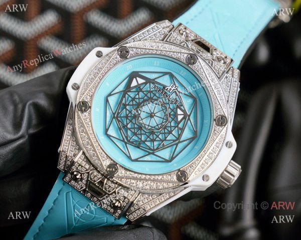 New Replica Hublot Big Bang Sang Bleu Watches Iced Out Blue Dial New Replica Hublot Big Bang Sang Bleu Watches Iced Out Blue Dial