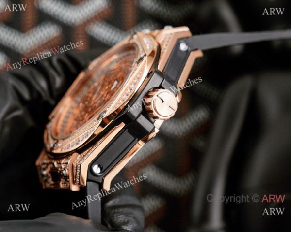 New Replica Hublot Iced Out Rose Gold Sang Bleu Watches 45mm New Replica Hublot Iced Out Rose Gold Sang Bleu Watches 45mm