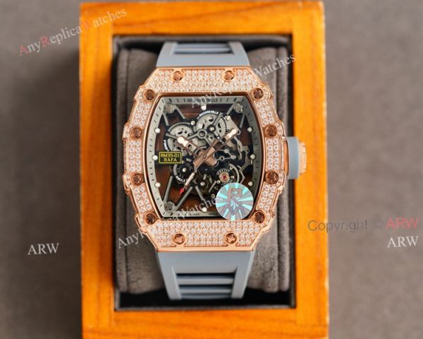 (RM Factory) Knockoff Diamond Richard Mille RM35 01 Rose Gold Watch Red Rubber Band (RM Factory) Knockoff Diamond Richard Mille RM35 01 Rose Gold Watch Red Rubber Band