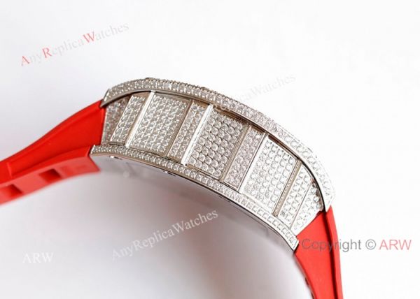 New Richard Mille 011-FM Diamond Watch In Red Rubber Band High End Replica New Richard Mille 011-FM Diamond Watch In Red Rubber Band High End Replica