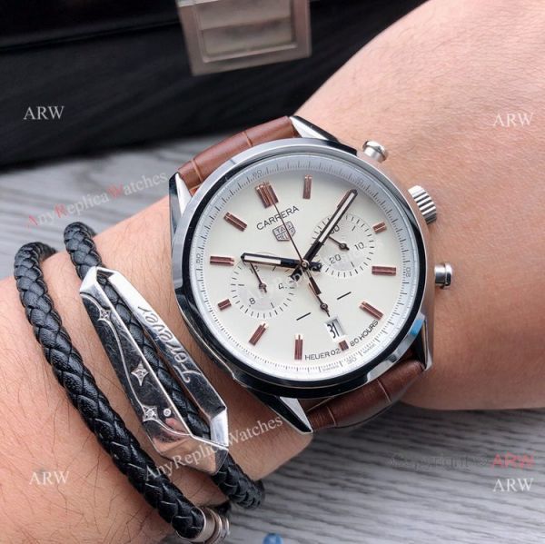 Quartz Tag Heuer Carrera White Dial Brown Leather Strap Knockoff Watches 40mm Quartz Tag Heuer Carrera White Dial Brown Leather Strap Knockoff Watches 40mm