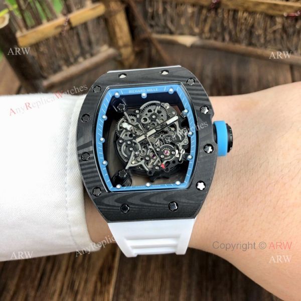 Copy Richard Mille Clear Watch RM055 Carbon Fiber White Rubber Strap Watch Copy Richard Mille Clear Watch RM055 Carbon Fiber White Rubber Strap Watch